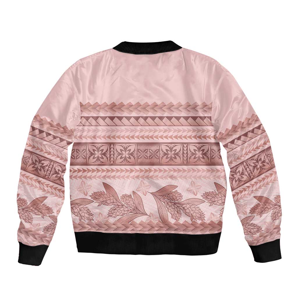 Pastel Pink Samoa Siapo Teuila Flowers Bomber Jacket - Polynesian Pride