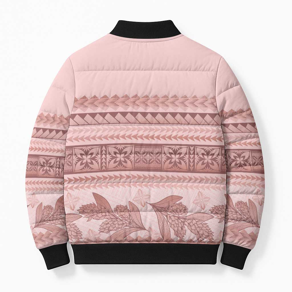 Pastel Pink Samoa Siapo Teuila Flowers Bomber Puffer Jacket LT14 - Polynesian Pride
