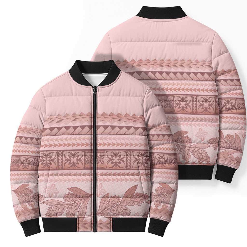 Pastel Pink Samoa Siapo Teuila Flowers Bomber Puffer Jacket LT14 - Polynesian Pride