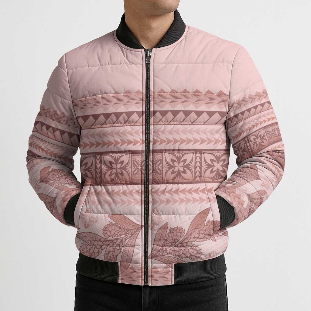 Pastel Pink Samoa Siapo Teuila Flowers Bomber Puffer Jacket LT14 - Polynesian Pride