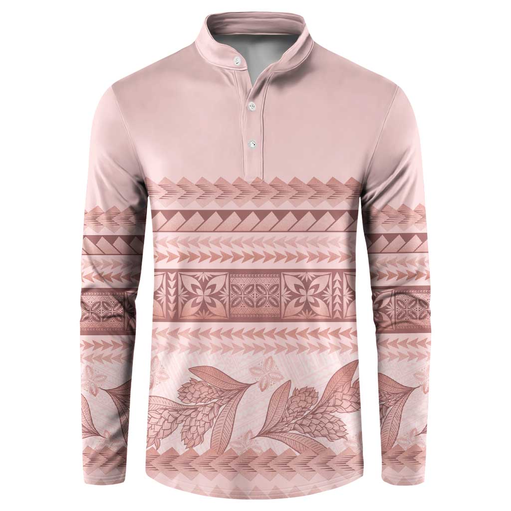 Pastel Pink Samoa Siapo Teuila Flowers Button Sweatshirt LT14 Pastel Pink - Polynesian Pride