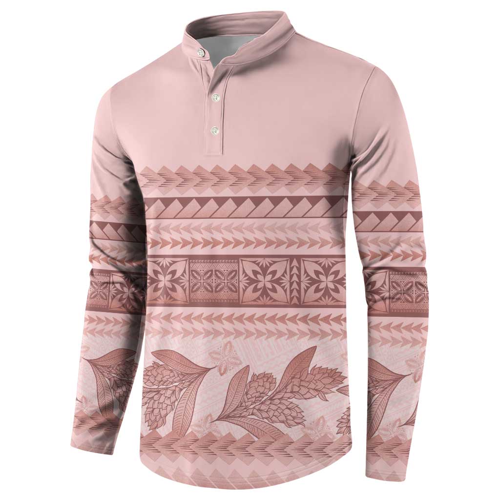 Pastel Pink Samoa Siapo Teuila Flowers Button Sweatshirt LT14 - Polynesian Pride