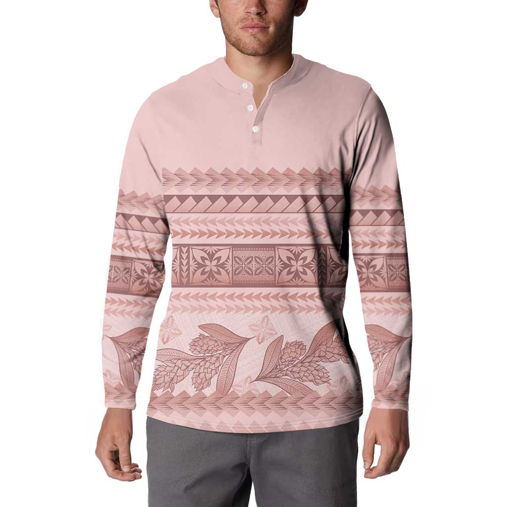 Pastel Pink Samoa Siapo Teuila Flowers Button Sweatshirt LT14 - Polynesian Pride
