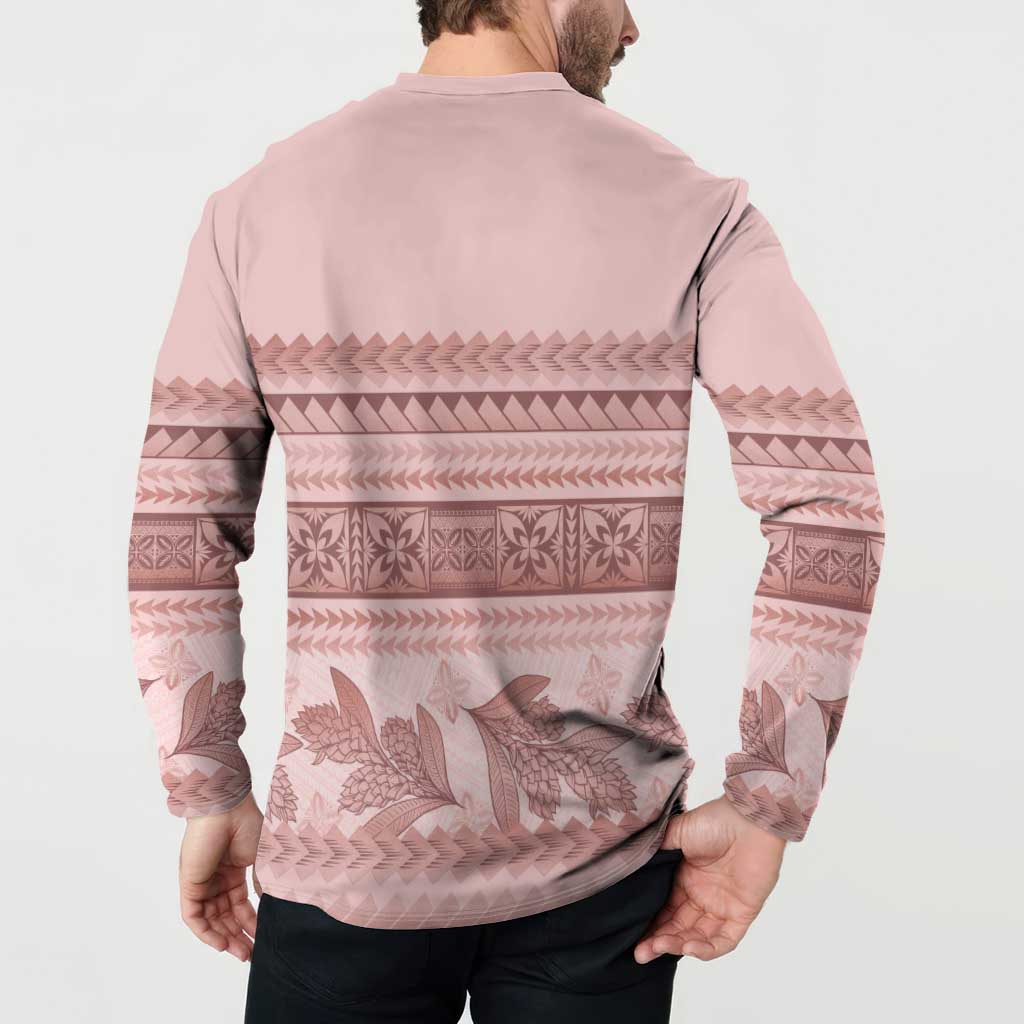 Pastel Pink Samoa Siapo Teuila Flowers Button Sweatshirt LT14 - Polynesian Pride