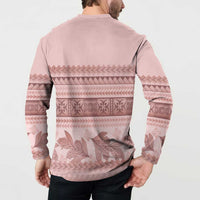Pastel Pink Samoa Siapo Teuila Flowers Button Sweatshirt LT14 - Polynesian Pride