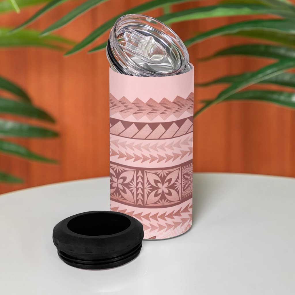 Pastel Pink Samoa Siapo Teuila Flowers 4 in 1 Can Cooler Tumbler LT14 - Polynesian Pride