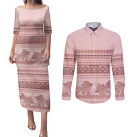 Pastel Pink Samoa Siapo Teuila Flowers Couples Matching Puletasi and Long Sleeve Button Shirt LT14 Pastel Pink - Polynesian Pride