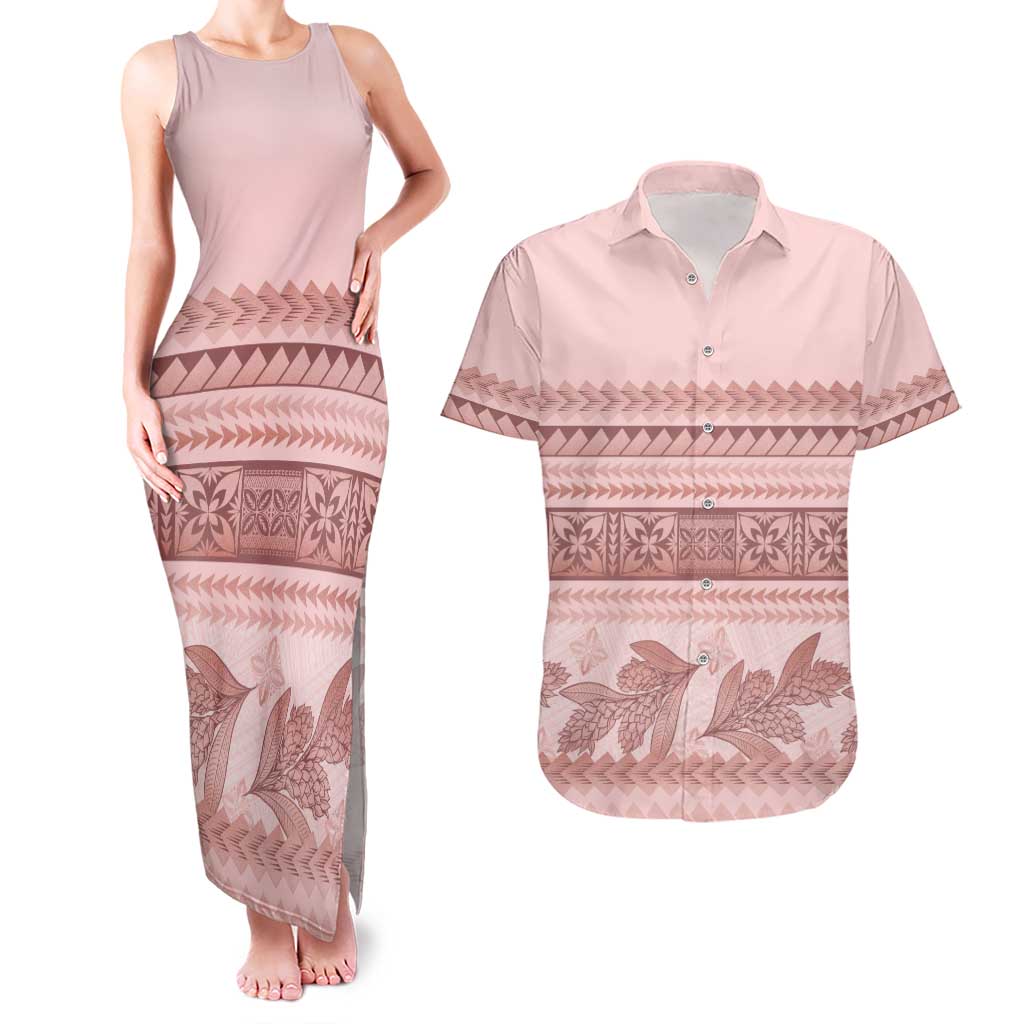 Pastel Pink Samoa Siapo Teuila Flowers Couples Matching Tank Maxi Dress and Hawaiian Shirt LT14 Pastel Pink - Polynesian Pride