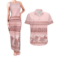 Pastel Pink Samoa Siapo Teuila Flowers Couples Matching Tank Maxi Dress and Hawaiian Shirt LT14 Pastel Pink - Polynesian Pride