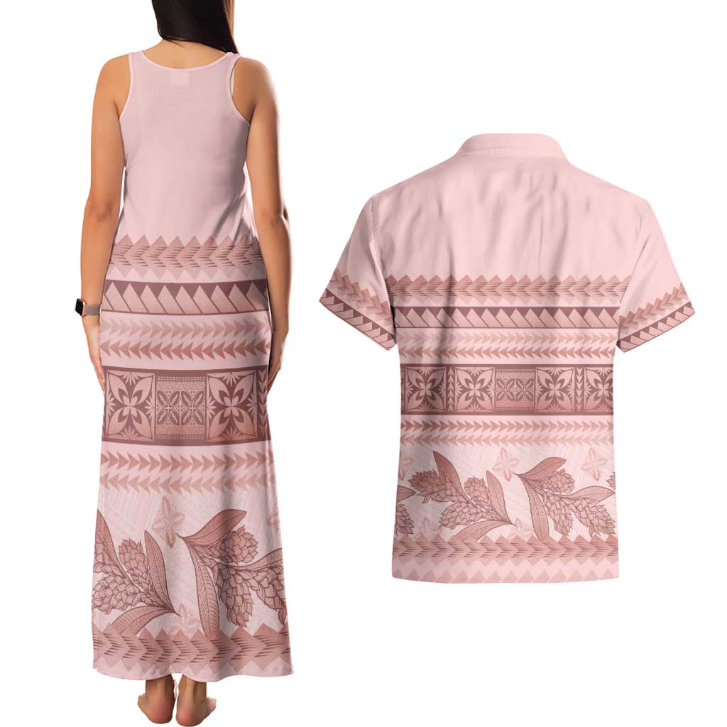 Pastel Pink Samoa Siapo Teuila Flowers Couples Matching Tank Maxi Dress and Hawaiian Shirt LT14 - Polynesian Pride