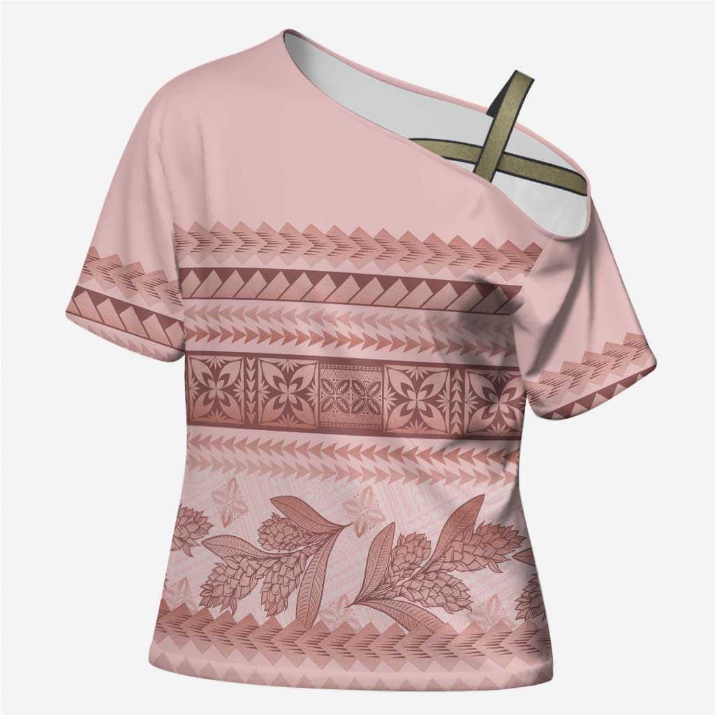Pastel Pink Samoa Siapo Teuila Flowers Cross Shoulder Shirt LT14 Female Pastel Pink - Polynesian Pride