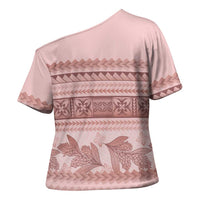 Pastel Pink Samoa Siapo Teuila Flowers Cross Shoulder Shirt LT14 - Polynesian Pride