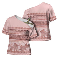 Pastel Pink Samoa Siapo Teuila Flowers Cross Shoulder Shirt LT14 - Polynesian Pride