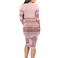 Pastel Pink Samoa Siapo Teuila Flowers Family Matching Long Sleeve Bodycon Dress and Hawaiian Shirt LT14 - Polynesian Pride