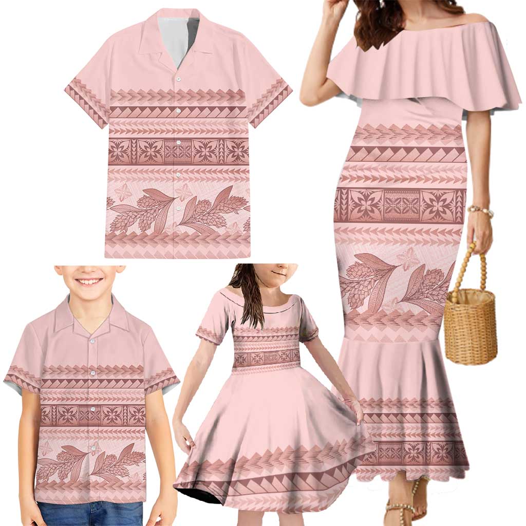 Pastel Pink Samoa Siapo Teuila Flowers Family Matching Mermaid Dress and Hawaiian Shirt LT14 - Polynesian Pride