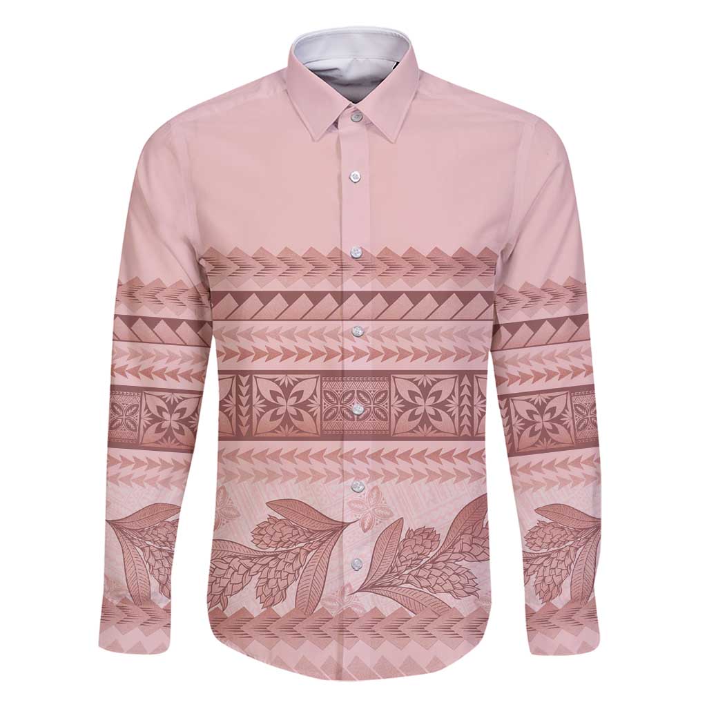 Pastel Pink Samoa Siapo Teuila Flowers Family Matching Mermaid Dress and Hawaiian Shirt LT14 Dad's Shirt - Long Sleeve Pastel Pink - Polynesian Pride