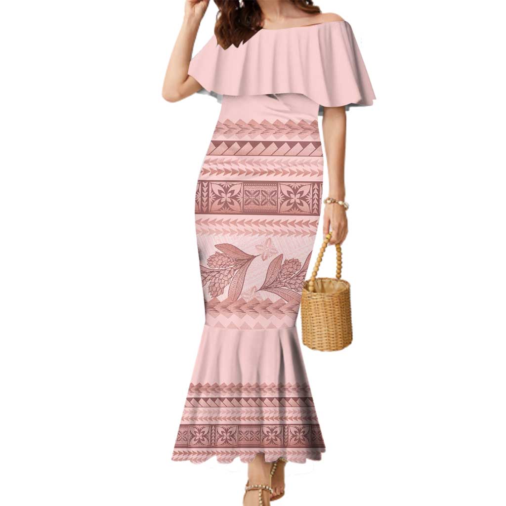 Pastel Pink Samoa Siapo Teuila Flowers Family Matching Mermaid Dress and Hawaiian Shirt LT14 Mom's Dress Pastel Pink - Polynesian Pride