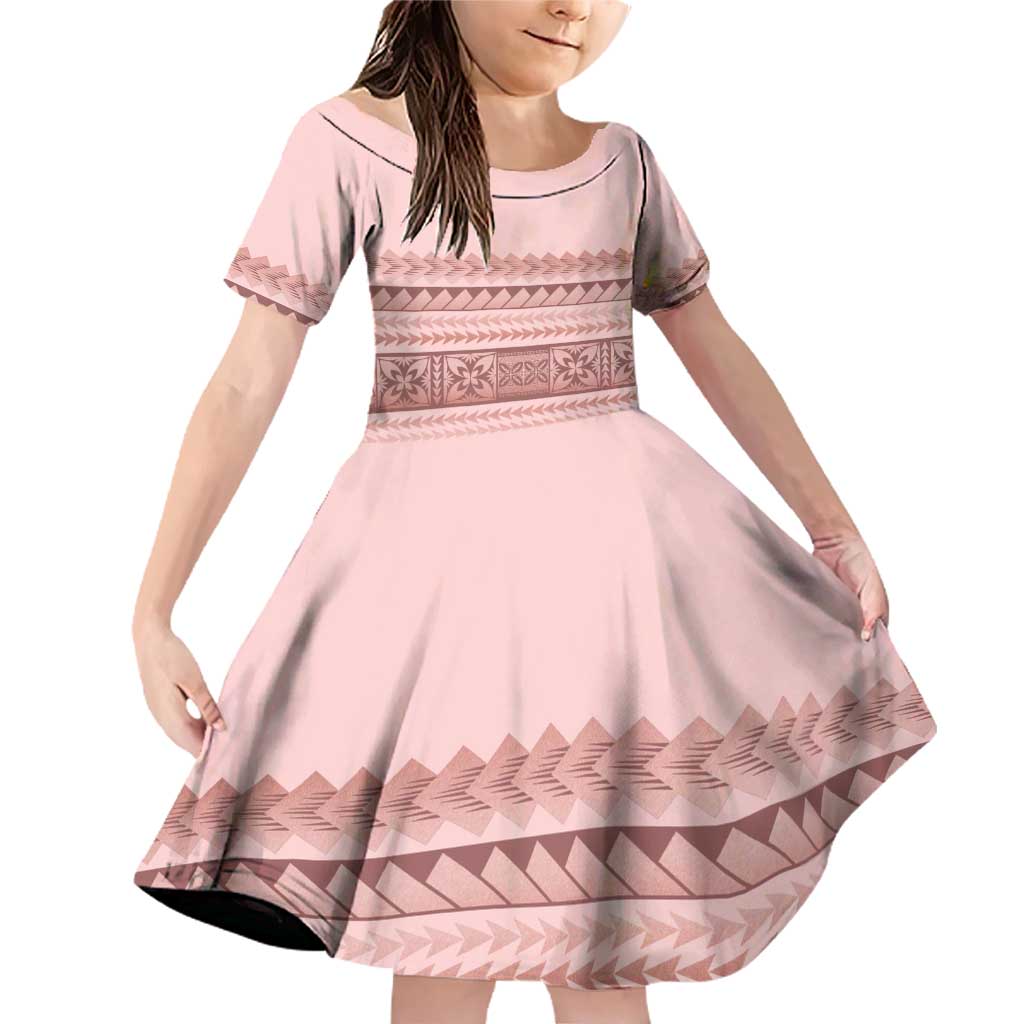 Pastel Pink Samoa Siapo Teuila Flowers Family Matching Off Shoulder Short Dress and Hawaiian Shirt LT14 Daughter's Dress Pastel Pink - Polynesian Pride