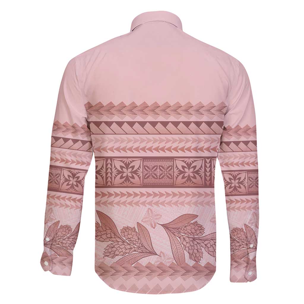 Pastel Pink Samoa Siapo Teuila Flowers Family Matching Off Shoulder Short Dress and Hawaiian Shirt LT14 - Polynesian Pride