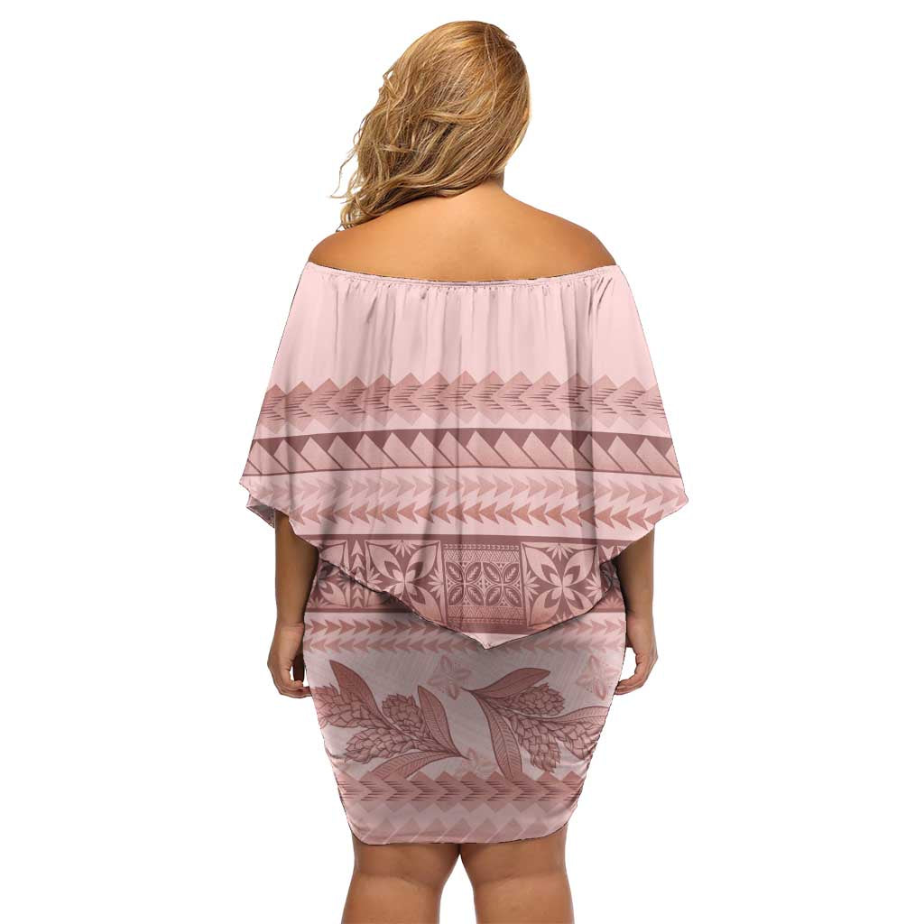 Pastel Pink Samoa Siapo Teuila Flowers Family Matching Off Shoulder Short Dress and Hawaiian Shirt LT14 - Polynesian Pride