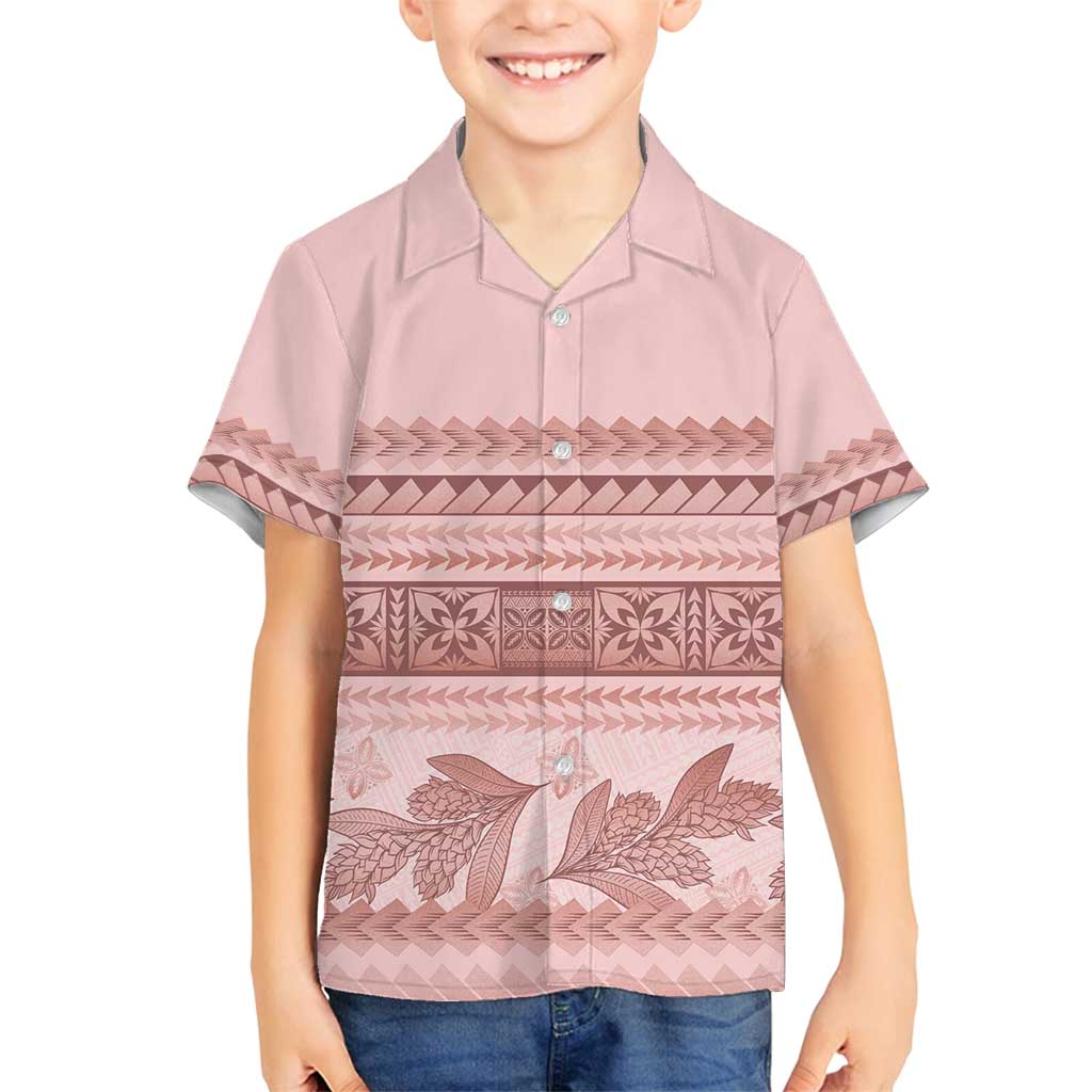 Pastel Pink Samoa Siapo Teuila Flowers Family Matching Off Shoulder Short Dress and Hawaiian Shirt LT14 Son's Shirt Pastel Pink - Polynesian Pride
