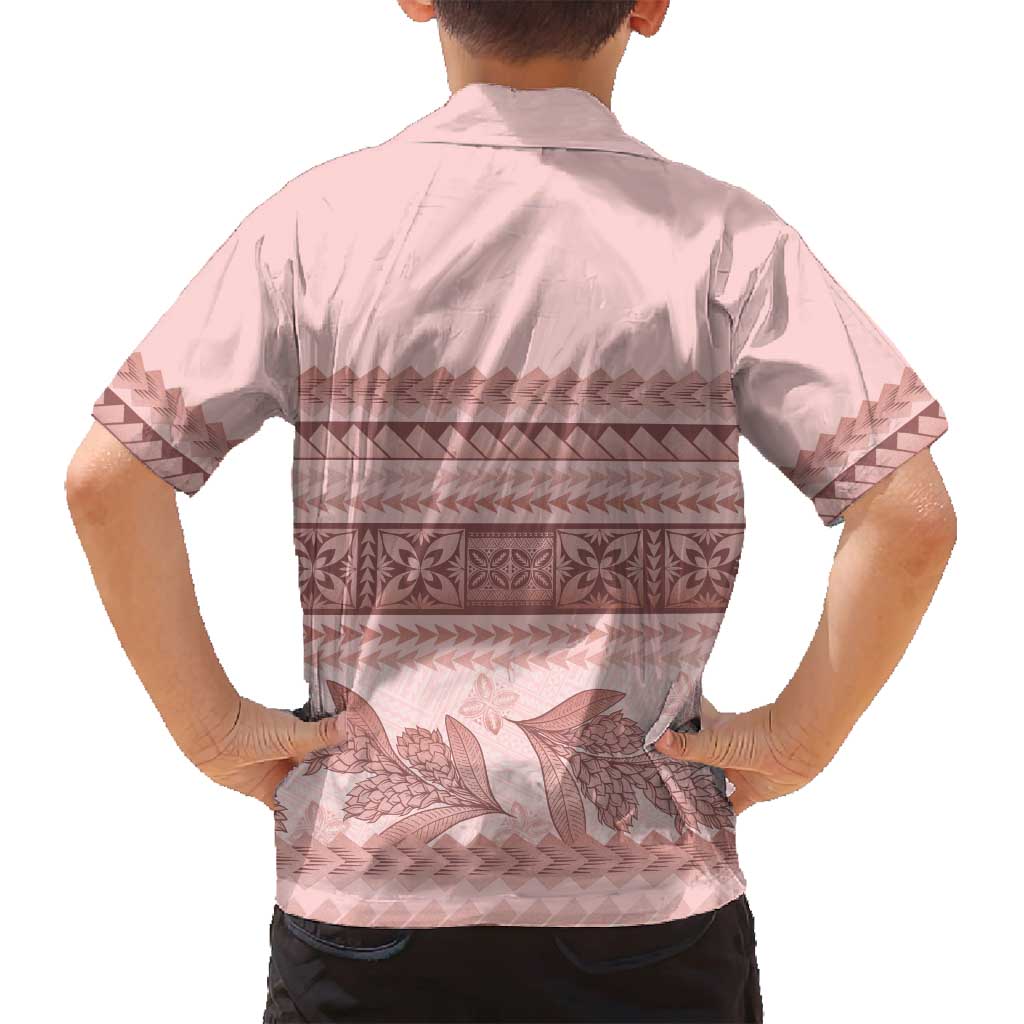 Pastel Pink Samoa Siapo Teuila Flowers Family Matching Puletasi and Hawaiian Shirt - Polynesian Pride