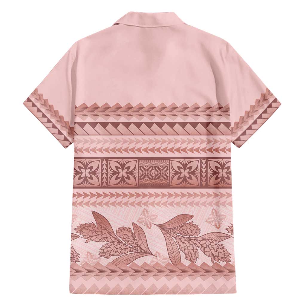 Pastel Pink Samoa Siapo Teuila Flowers Family Matching Short Sleeve Bodycon Dress and Hawaiian Shirt - Polynesian Pride