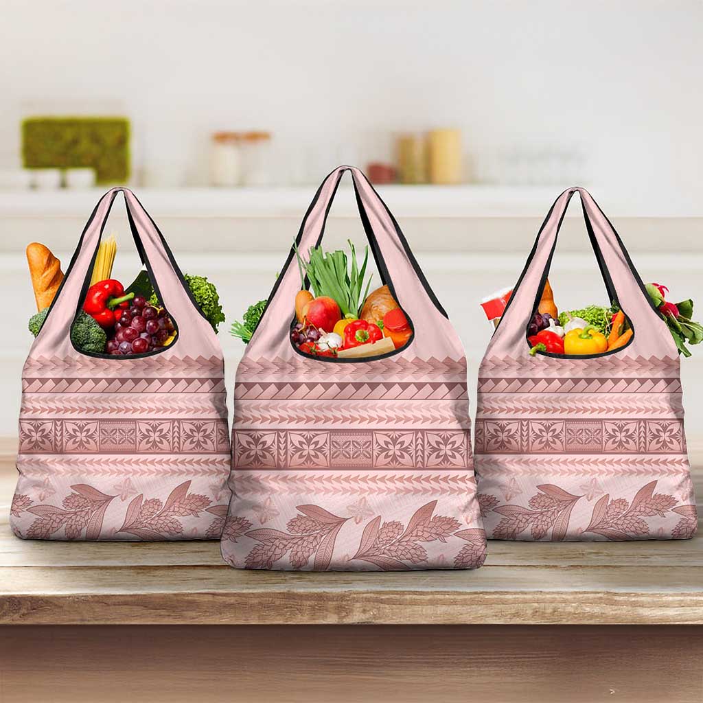 Pastel Pink Samoa Siapo Teuila Flowers Grocery Bag LT14 3-pack One Size Pastel Pink - Polynesian Pride