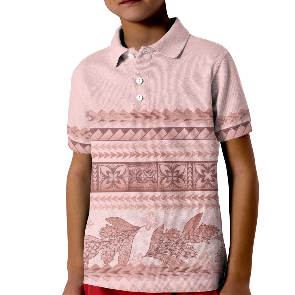Pastel Pink Samoa Siapo Teuila Flowers Kid Polo Shirt - Polynesian Pride