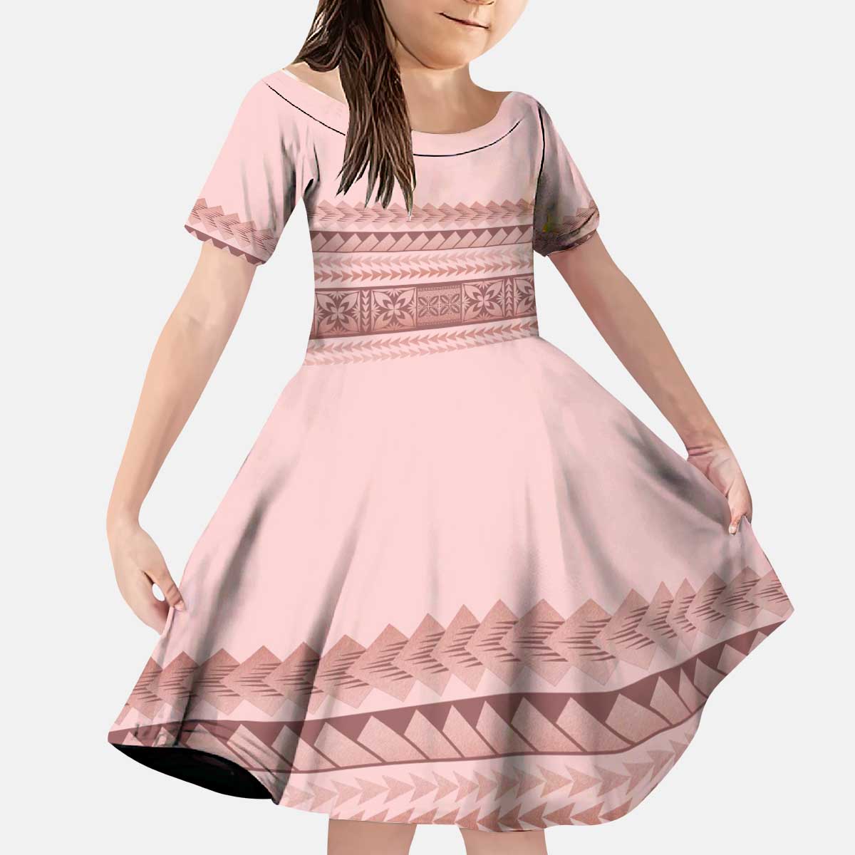 Pastel Pink Samoa Siapo Teuila Flowers Kid Short Sleeve Dress - Polynesian Pride