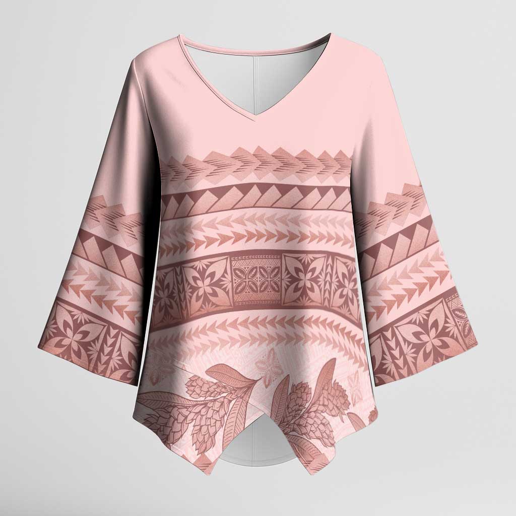 Pastel Pink Samoa Siapo Teuila Flowers Kimono Sleeve Blouse LT14 Female Pastel Pink - Polynesian Pride