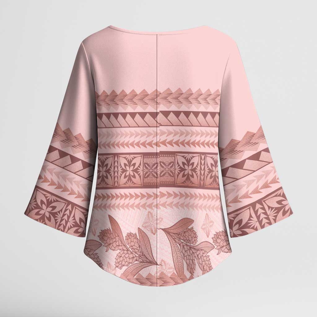 Pastel Pink Samoa Siapo Teuila Flowers Kimono Sleeve Blouse LT14 - Polynesian Pride