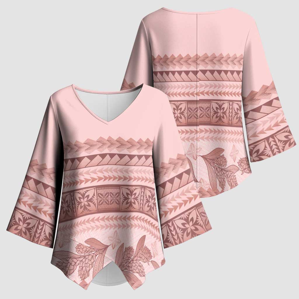 Pastel Pink Samoa Siapo Teuila Flowers Kimono Sleeve Blouse LT14 - Polynesian Pride
