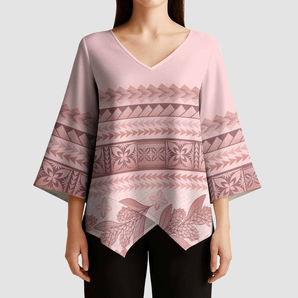 Pastel Pink Samoa Siapo Teuila Flowers Kimono Sleeve Blouse LT14 - Polynesian Pride