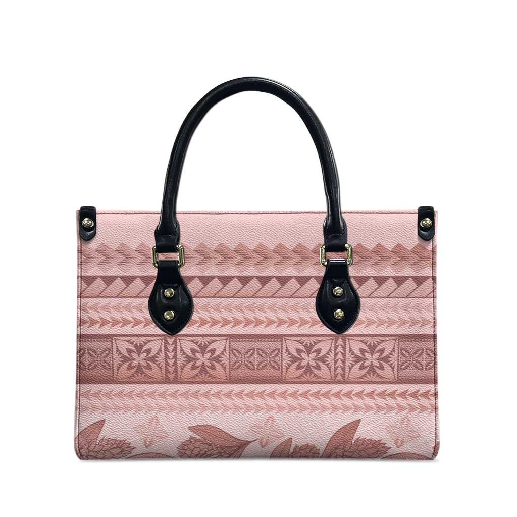 Pastel Pink Samoa Siapo Teuila Flowers Leather Bag - Polynesian Pride