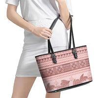 Pastel Pink Samoa Siapo Teuila Flowers Leather Tote Bag - Polynesian Pride