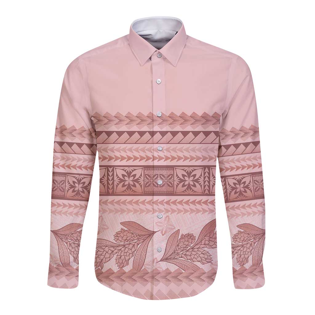 Pastel Pink Samoa Siapo Teuila Flowers Long Sleeve Button Shirt LT14 Unisex Pastel Pink - Polynesian Pride
