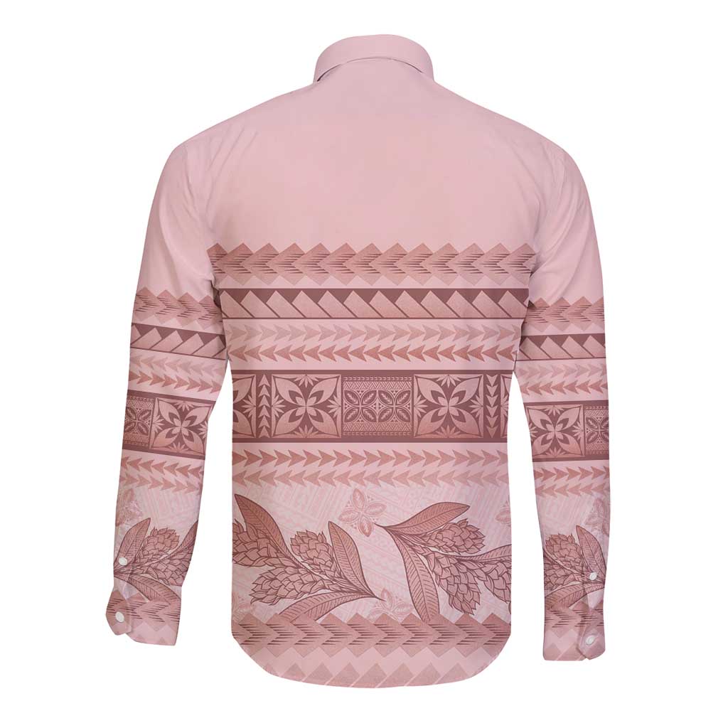 Pastel Pink Samoa Siapo Teuila Flowers Long Sleeve Button Shirt LT14 - Polynesian Pride