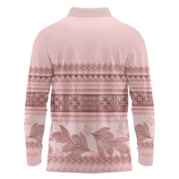 Pastel Pink Samoa Siapo Teuila Flowers Long Sleeve Polo Shirt LT14 - Polynesian Pride
