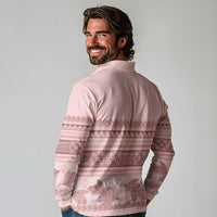 Pastel Pink Samoa Siapo Teuila Flowers Long Sleeve Polo Shirt LT14 - Polynesian Pride