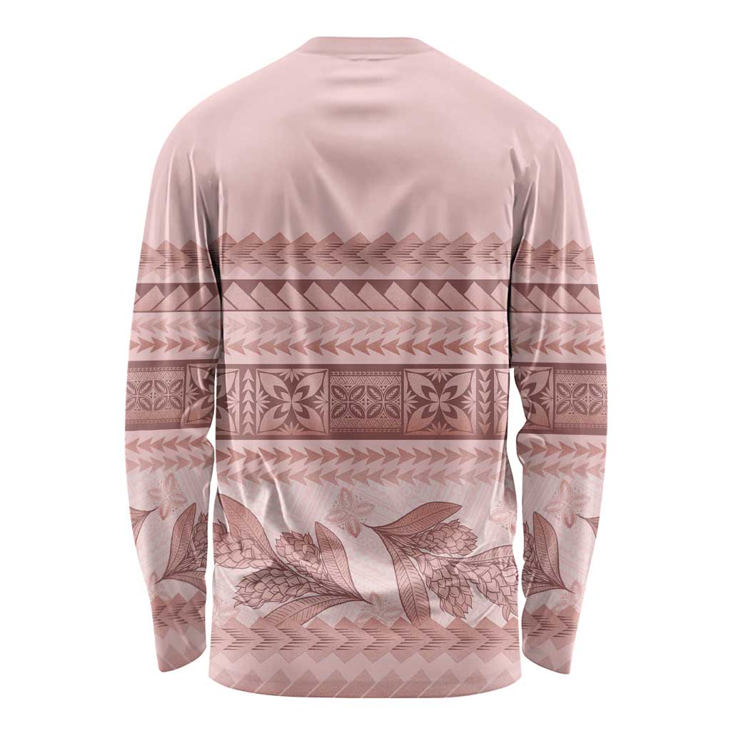 Pastel Pink Samoa Siapo Teuila Flowers Long Sleeve Shirt LT14 - Polynesian Pride