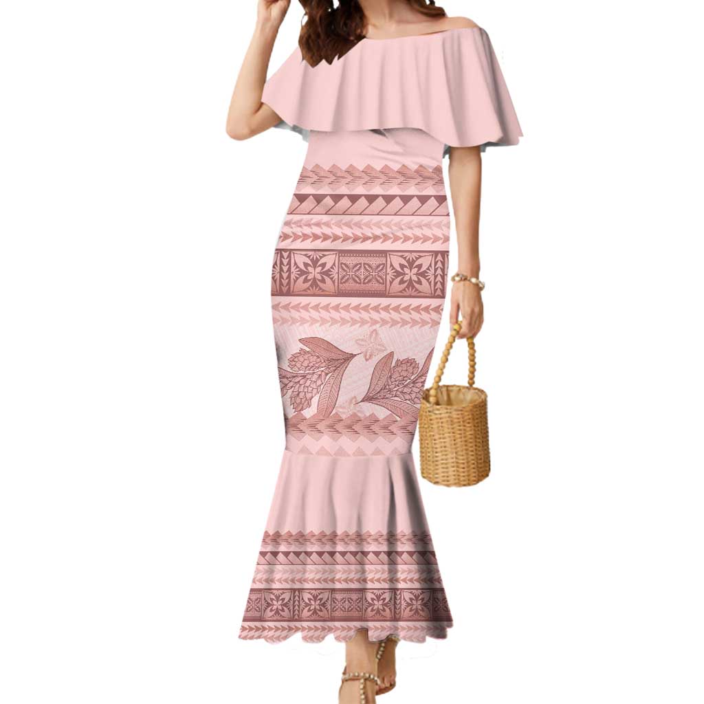 Pastel Pink Samoa Siapo Teuila Flowers Mermaid Dress - Polynesian Pride