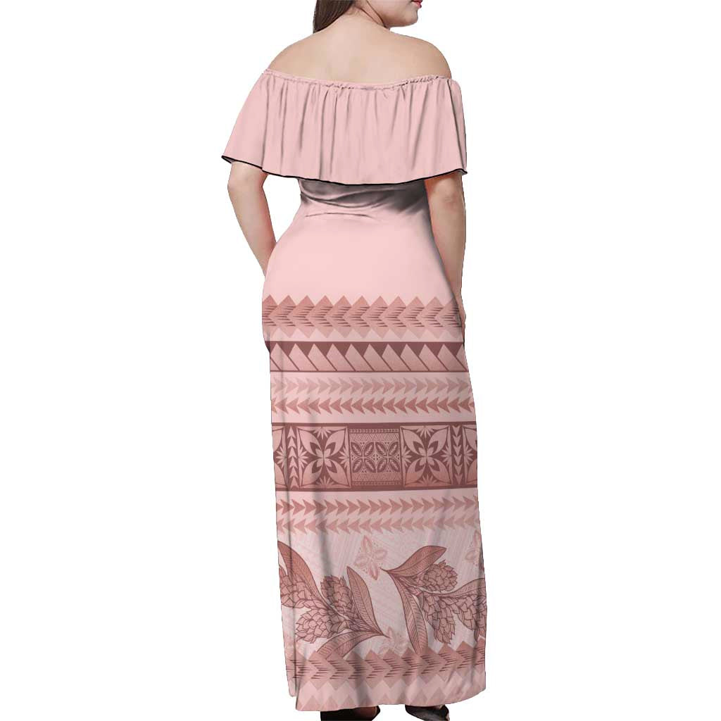 Pastel Pink Samoa Siapo Teuila Flowers Off Shoulder Maxi Dress - Polynesian Pride