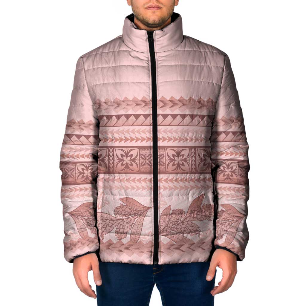 Pastel Pink Samoa Siapo Teuila Flowers Padded Jacket LT14 Men Pastel Pink - Polynesian Pride