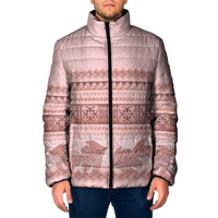 Pastel Pink Samoa Siapo Teuila Flowers Padded Jacket LT14 Men Pastel Pink - Polynesian Pride