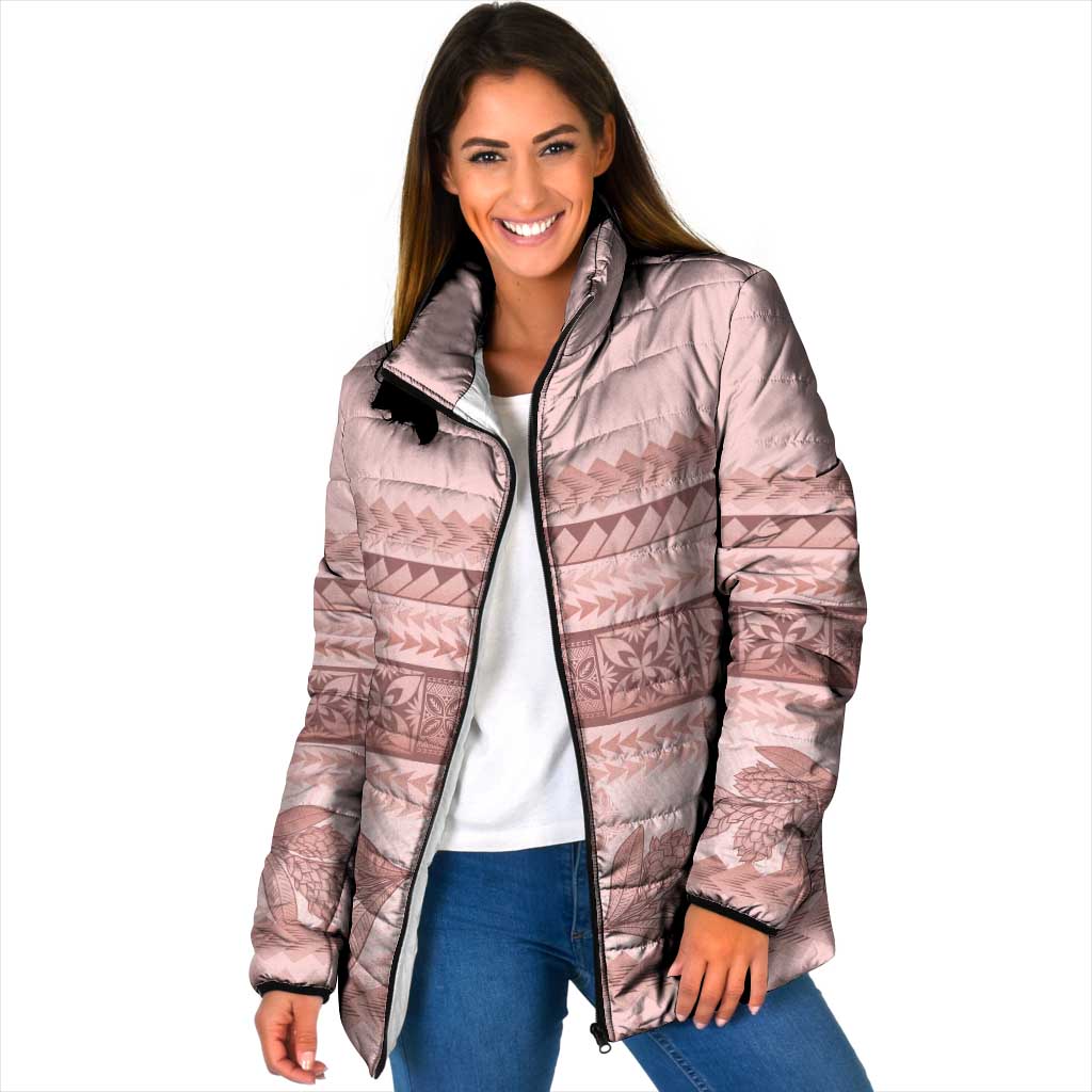 Pastel Pink Samoa Siapo Teuila Flowers Padded Jacket LT14 Women Pastel Pink - Polynesian Pride