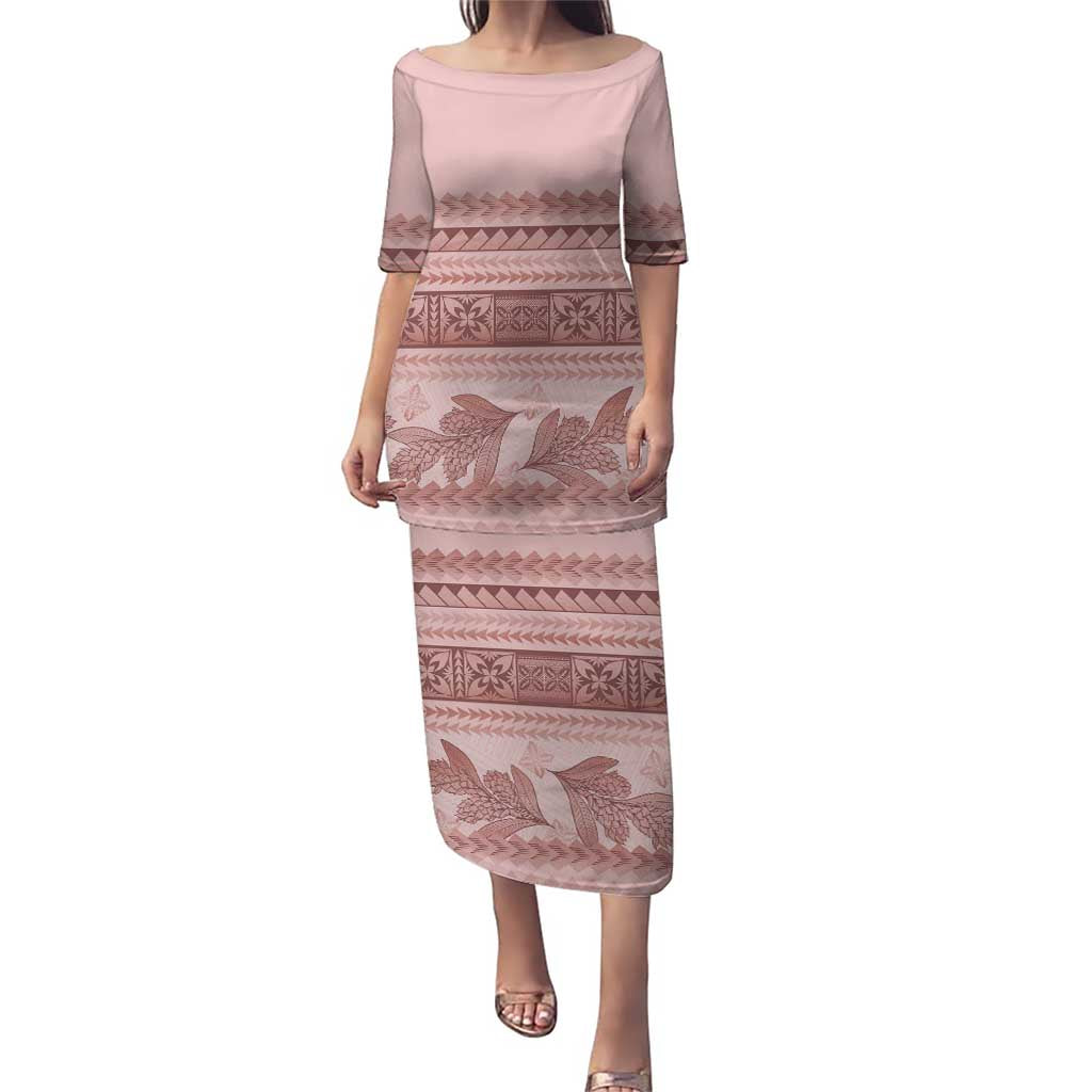 Pastel Pink Samoa Siapo Teuila Flowers Puletasi - Polynesian Pride