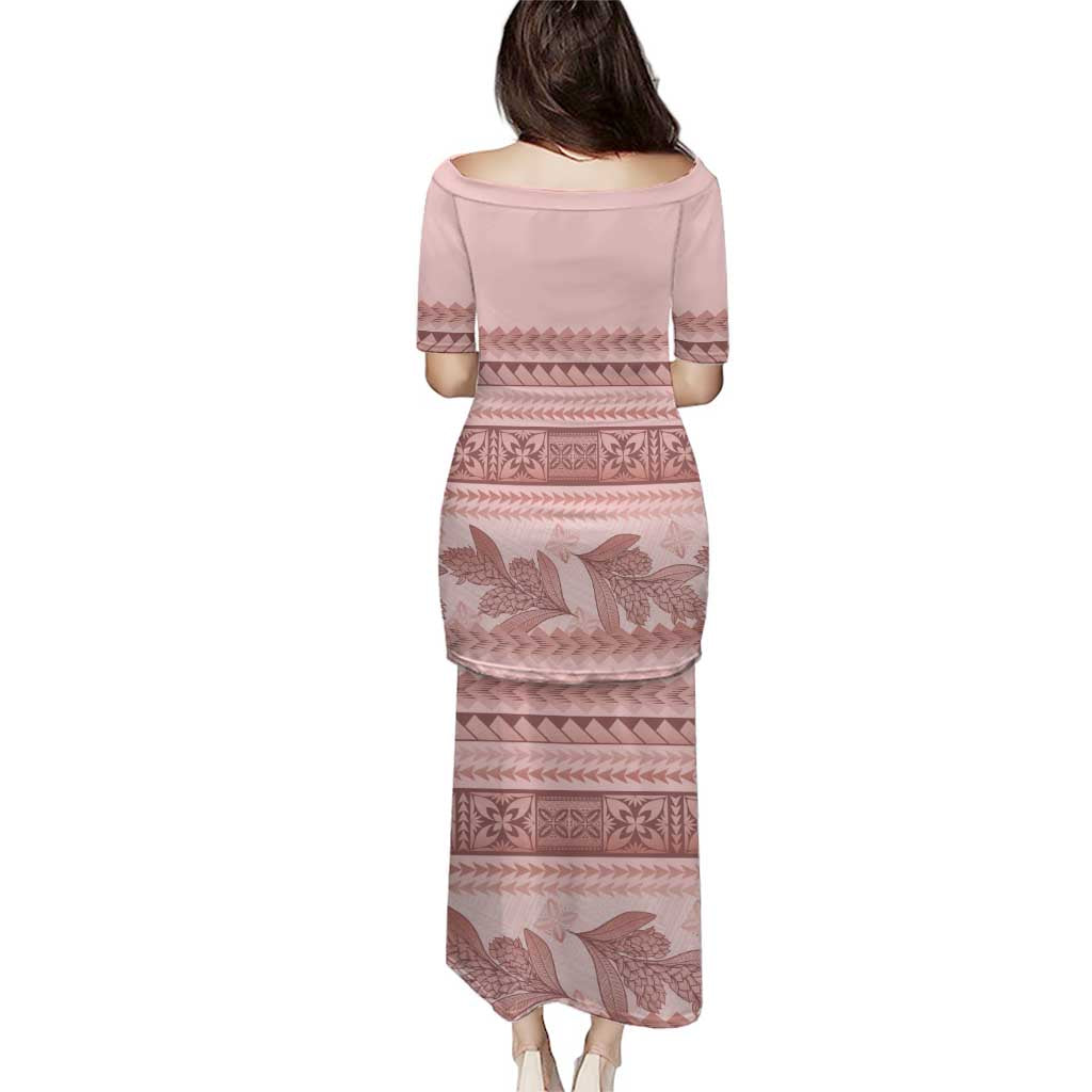 Pastel Pink Samoa Siapo Teuila Flowers Puletasi - Polynesian Pride