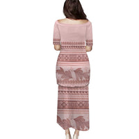 Pastel Pink Samoa Siapo Teuila Flowers Puletasi - Polynesian Pride