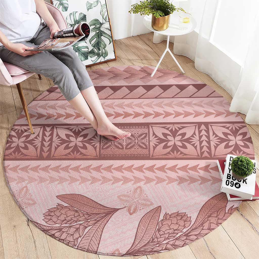 Pastel Pink Samoa Siapo Teuila Flowers Round Carpet - Polynesian Pride